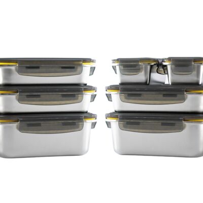 PIKA - Lot de 7 boites alimentaires en inox - 3x 820ml + 2x 1200ml + 2x 260ml – Compatible au micro-ondes, four, congélateur - MetalShock