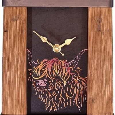 Horloge à deux portées en ardoise Highland Cow | SOC11