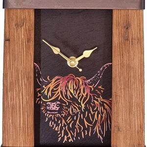 Horloge à deux portées en ardoise Highland Cow | SOC11