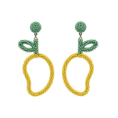 Boucles d'oreilles pendantes pomme jaune perlée