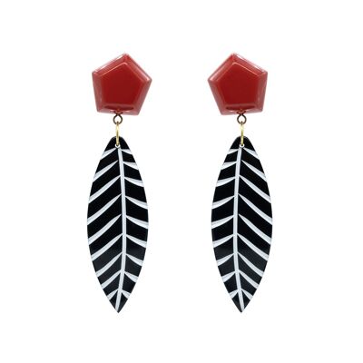 Black & Red Etched Leaf Earrings