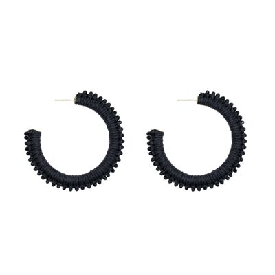 Black Beaded Weave Hoop Earrings