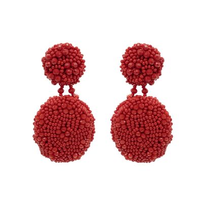 Red Beaded Cluster Oval Drop Earrings