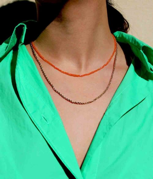 Collier fin multichaînes et perles Dahlia Or Corail | Bijoux faits main en France