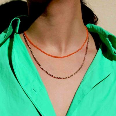 Dahlia Gold Coral multi-chain and bead thin necklace | Handmade jewelry in France