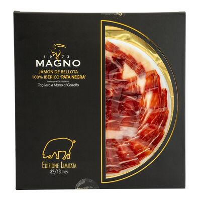 Acorn-fed 100% Iberian Pata Negra ham sliced by hand with a knife