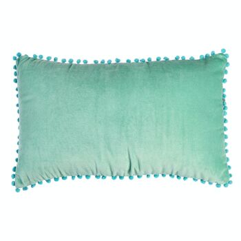 Coussin à pompons en velours - Aqua 1