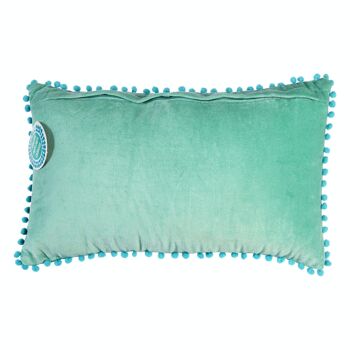 Coussin à pompons en velours - Aqua 2