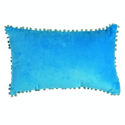 Coussin à pompons en velours - Bleu