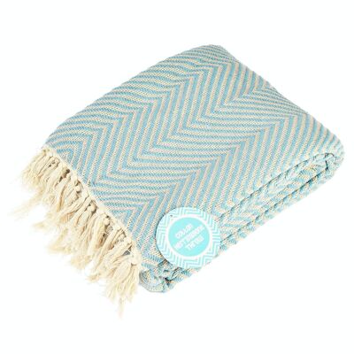 Large herringbone throw (225 x 150 cm) - Pale blue