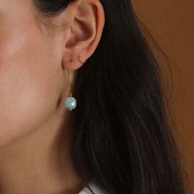 Thin hoop earrings with natural stone pendant Ida Turquoise Or | Handmade jewelry in France