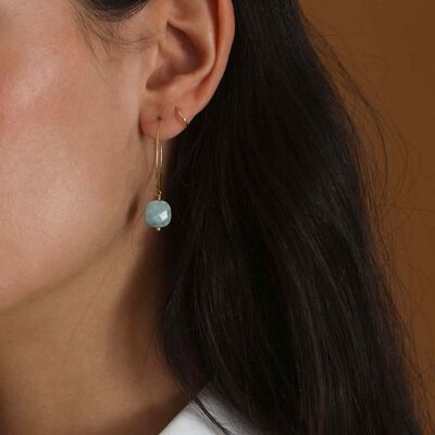 Thin hoop earrings with natural stone pendant Ida Turquoise Or | Handmade jewelry in France