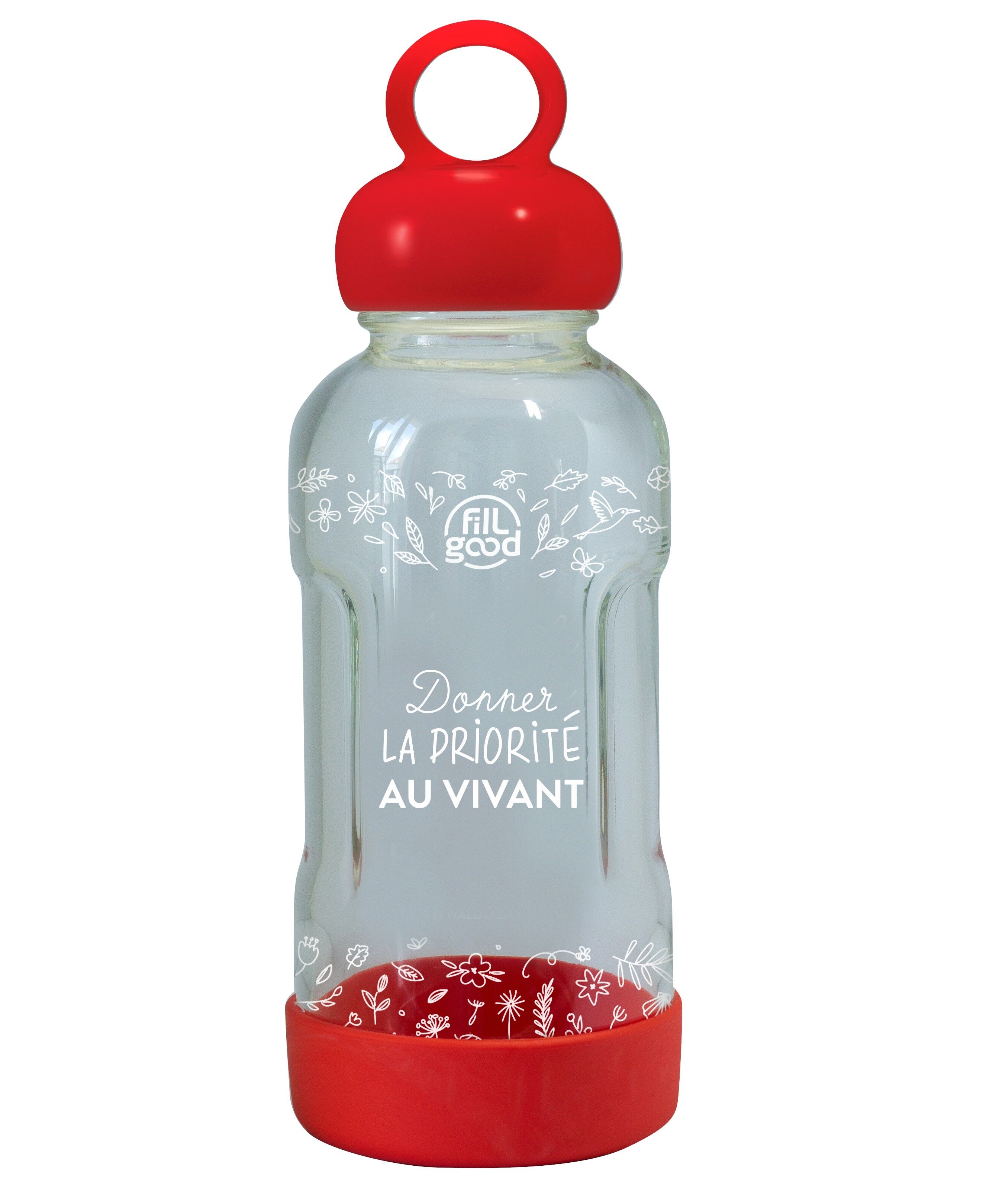 Bottiglia d'acqua in vetro infrangibile - Rosso corallo FILLGOOD - Scatola da 6 bottiglie d'acqua