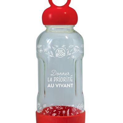 FILLGOOD Coral Red water bottle - Unbreakable glass - Box of 6 bottles