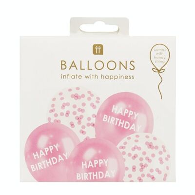 Pink Happy Birthday Balloons - 5 Pack