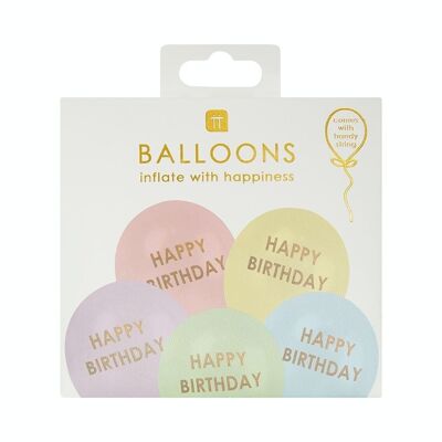 Pastel Happy Birthday Balloons - 5 Pack