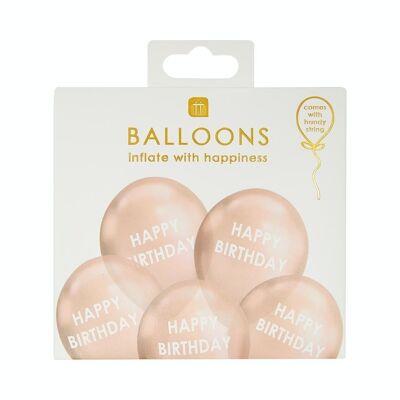 Ballons Joyeux Anniversaire Or Rose - Paquet de 5