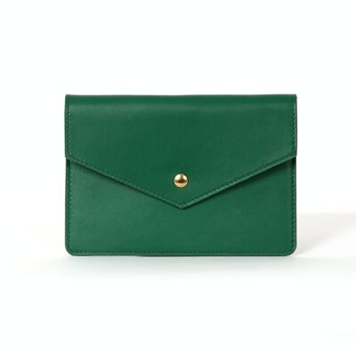 Pochette enveloppe MM / Passeport Lou - Cuir lisse - Vert anglais