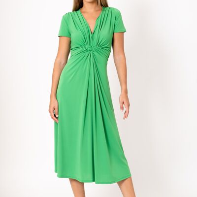 Robe midi unie avec noeud sous la poitrine