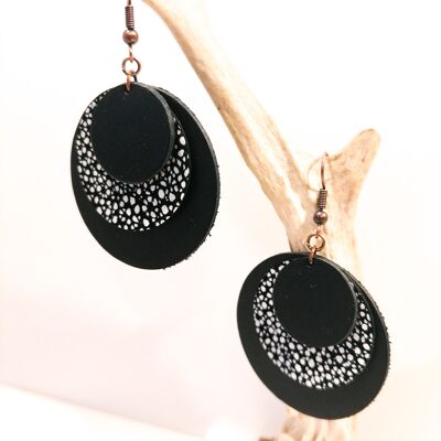 CIRCLE earrings - Leather - Black