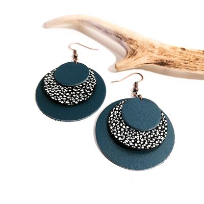 Boucles d'oreilles CIRCLE - Cuir - Bleu Canard