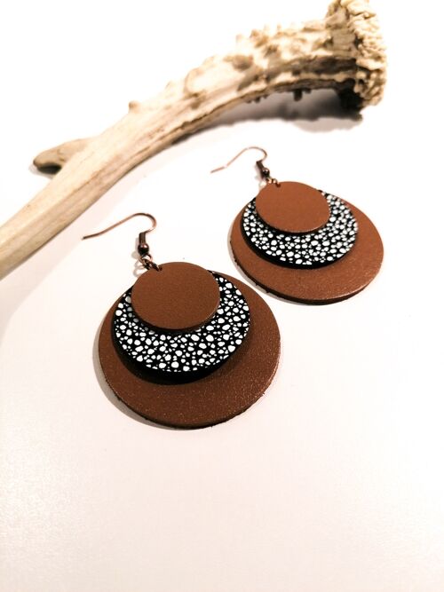 Boucles d'oreilles CIRCLE - Cuir - Café au lait