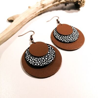 CIRCLE earrings - Leather - Coffee with milk