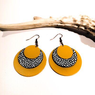 Boucles d'oreilles CIRCLE - Cuir - Jaune moutarde