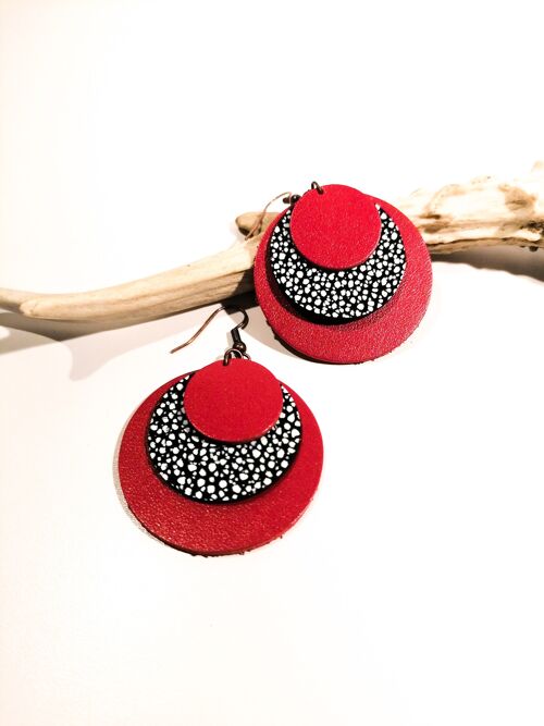 Boucles d'oreilles CIRCLE - Cuir - Rouge