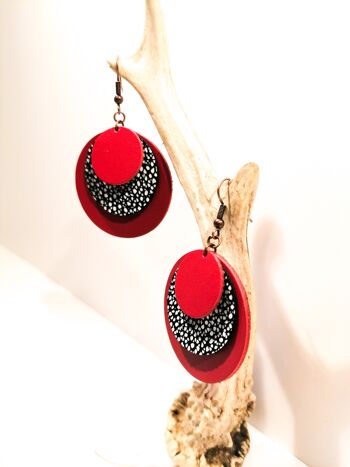 Boucles d'oreilles CIRCLE - Cuir - Rouge 4