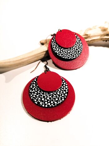 Boucles d'oreilles CIRCLE - Cuir - Rouge 7