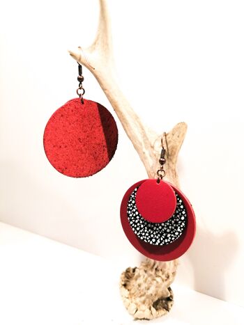 Boucles d'oreilles CIRCLE - Cuir - Rouge 9