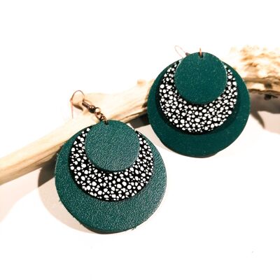 CIRCLE earrings - Leather - Emerald Green