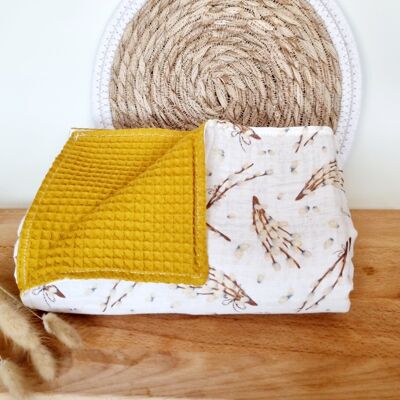 Couverture lit bébé 100x70cm coton bambou doux - Soft beige / Ocre Blossom