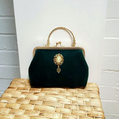 Lady's Velvet Grab Clutch Shoulder Bag Cross Body Bag Vegan PU Party Prom Wedding Purse with Gold Finish Chain  -1218 velvet green(dark green)