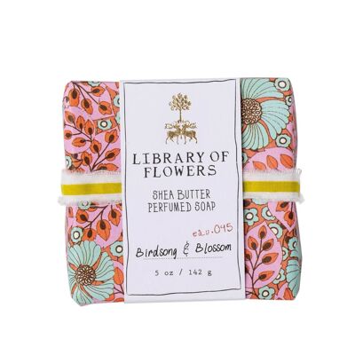 Library of Flowers Blue Flowers & Pink Leaves Floral Bar Soap