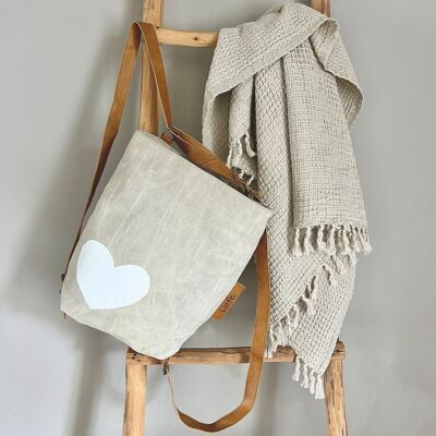 Sac à dos petit cœur blanc (toile) durable NOUVEAU