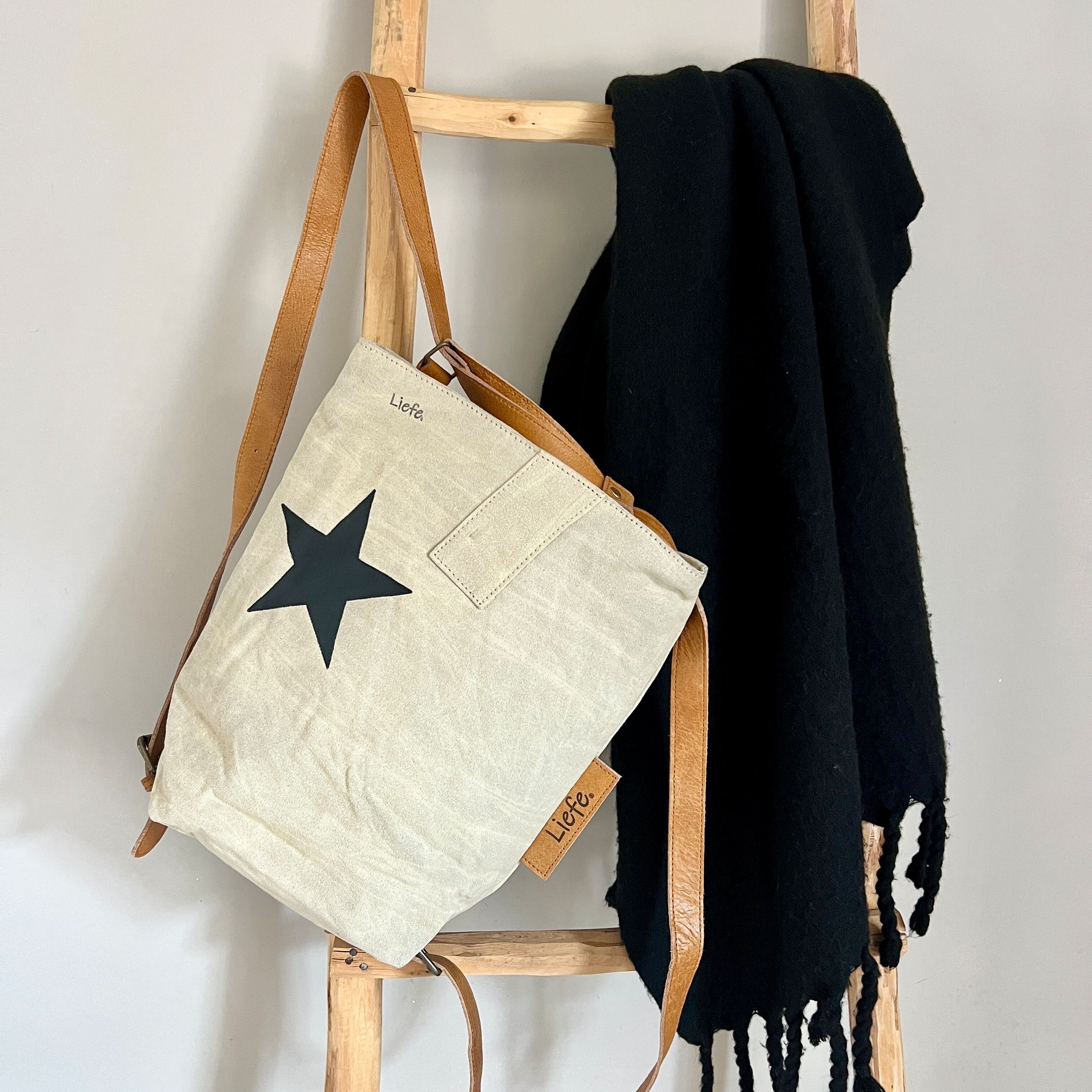 Mochila pequeña estrella negra (lona ligera) sostenible NUEVA