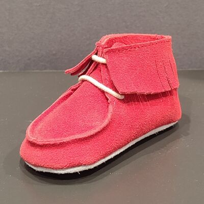 Leather baby booties with fringes -Red