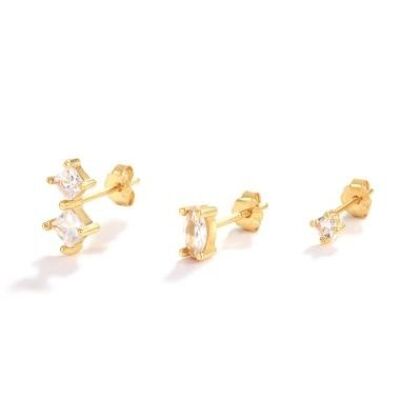 Adriana earrings set - White - Gold plated