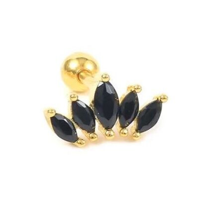 Gold-plated Oberon piercing earring - Black - Unit