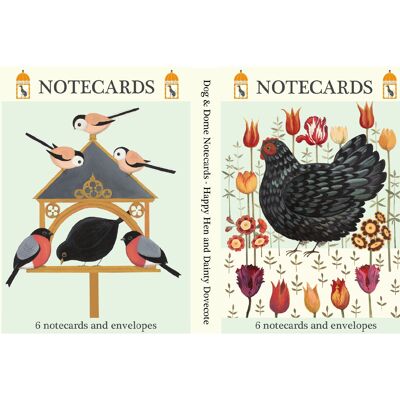Happy Hen and Dainty Dovecote juego de 6 tarjetas de notas