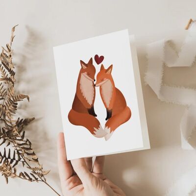 Tarjeta de boda fox love - postal zorros aniversario de boda