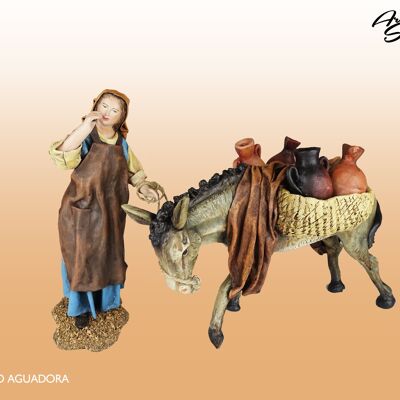 Porteur d'eau avec âne, figurine de crèche
