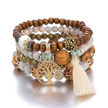 Bracelet en perles de bois multicouche Boho 11