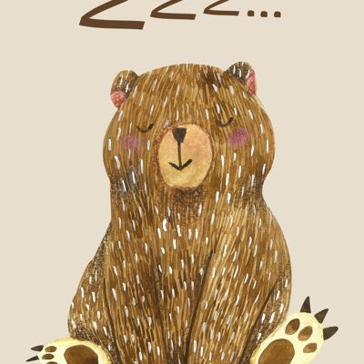 ZZZ... Affiche ours endormi crèche A4 beige