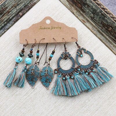 Juego de 3 pares de aretes de borla boho para mujer Combinación