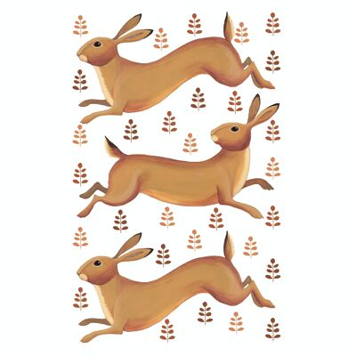 Hurrying Hares Tea Towel