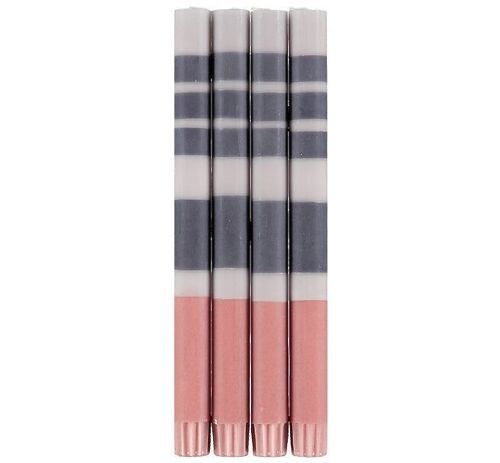 BRITISH COLOUR STANDARD - STRIPED Gull, Gunmetal Grey & Old Rose  Dinner Candles, 4 per pack