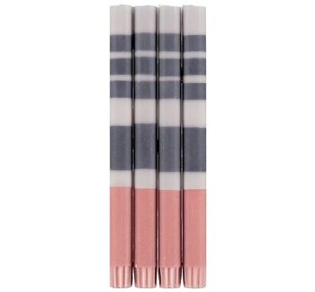 NORME DE COULEUR BRITANNIQUE - Bougies de dîner rayées en mouette, gris métallisé et vieux rose, 4 par paquet 1